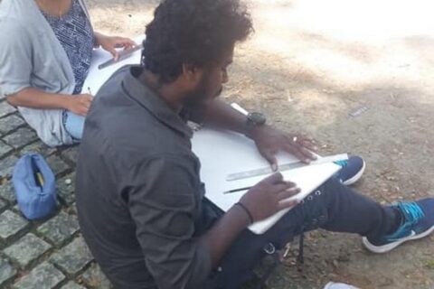 Students busy Sketching.