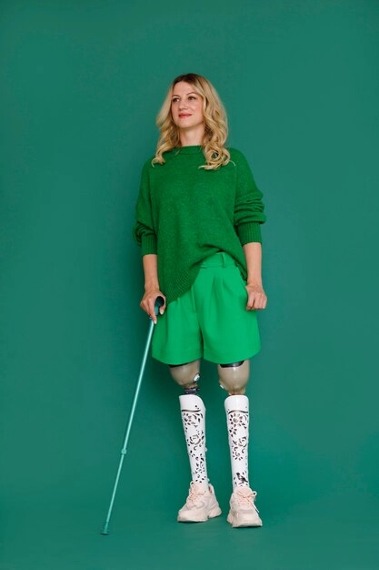 full shot young woman with prosthesis 23 2150585943